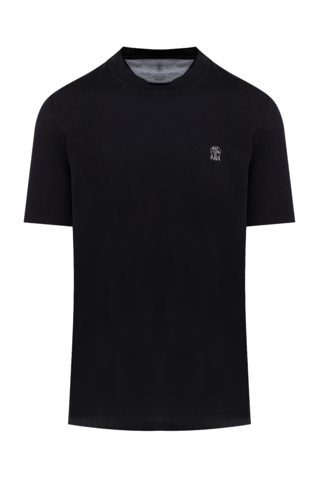 Brunello Cucinelli men's black cotton t-shirt with embroidered logo 174535 - photo 1