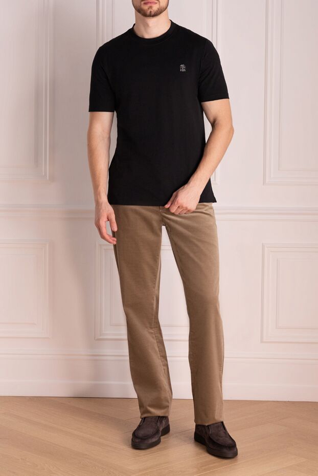 Brunello Cucinelli men's black cotton t-shirt with embroidered logo 174535 - photo 2