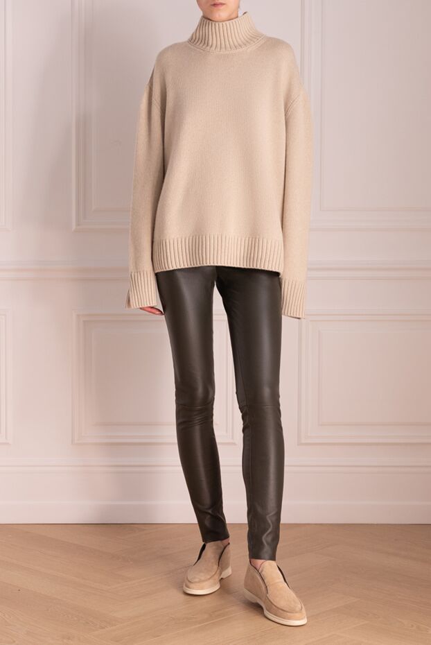 Green leather leggings for women - photo 2
