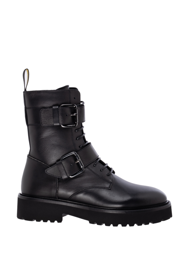 Doucal`s high leather boots black decorated with two buckles women's 174631 - photo 1