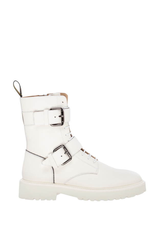 Doucal`s high leather boots white decorated with two buckles women's 174632 - photo 1