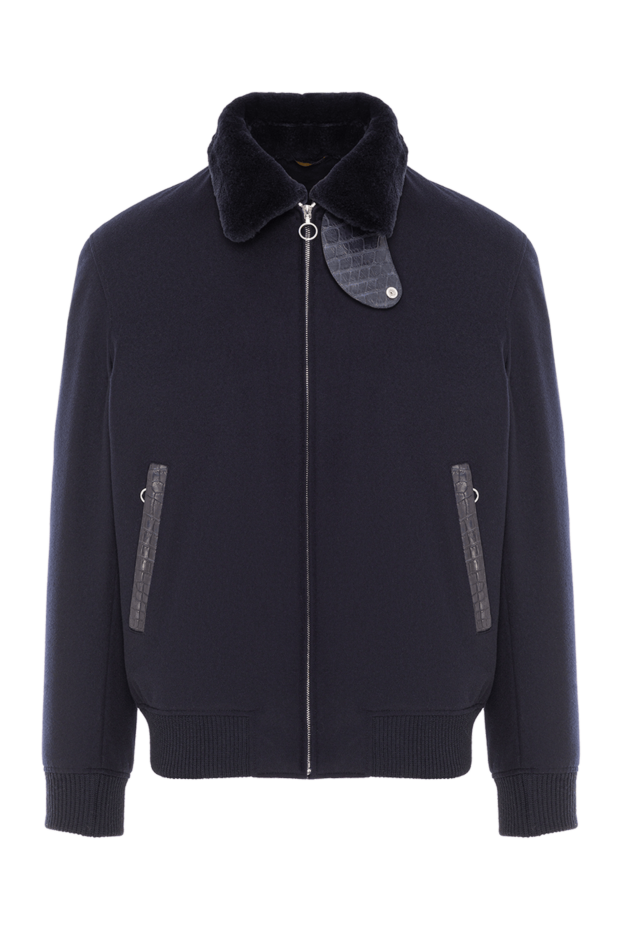 Seraphin blue zip-up jacket with a stand-up collar decorated with a leather element men's 174677 - photo 1