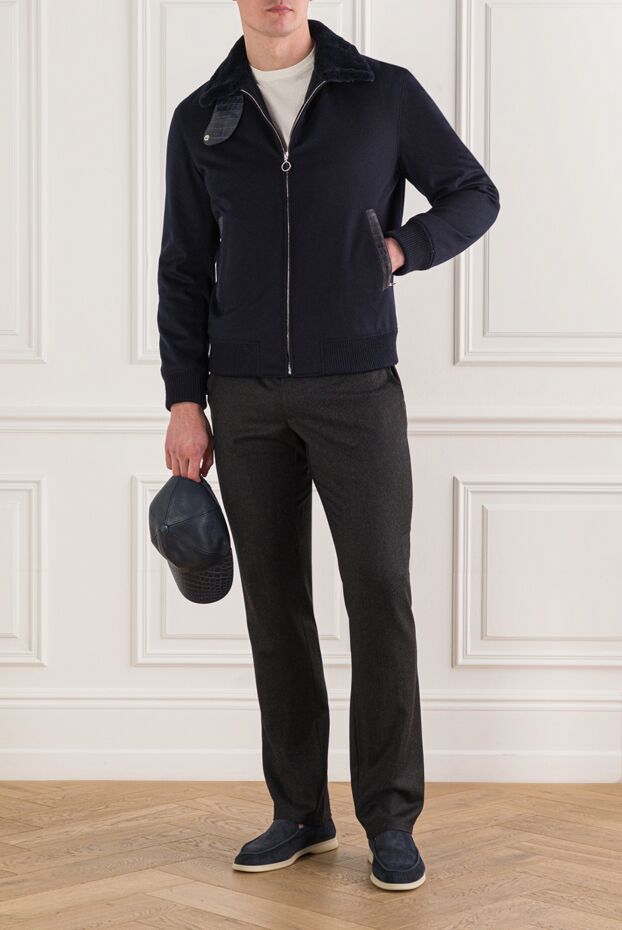 Seraphin blue zip-up jacket with a stand-up collar decorated with a leather element men's 174677 - photo 2
