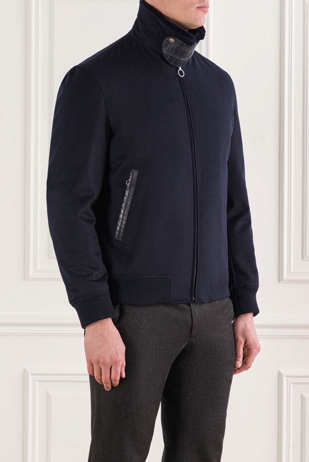 Seraphin blue zip-up jacket with a stand-up collar decorated with a leather element men's 174677 - photo 3