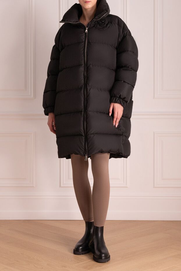 Giuseppe Di Morabito women's black down jacket with a voluminous collar and floral applique
 174718 - photo 2