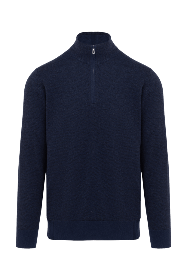 Blue knitted sweater made of natural wool with a zipper.
- photo 1