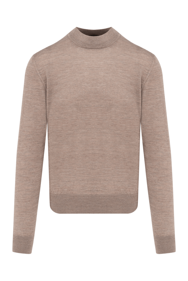 Men’s slim-fit dark beige wool jumper with a high stand-up collar - photo 1