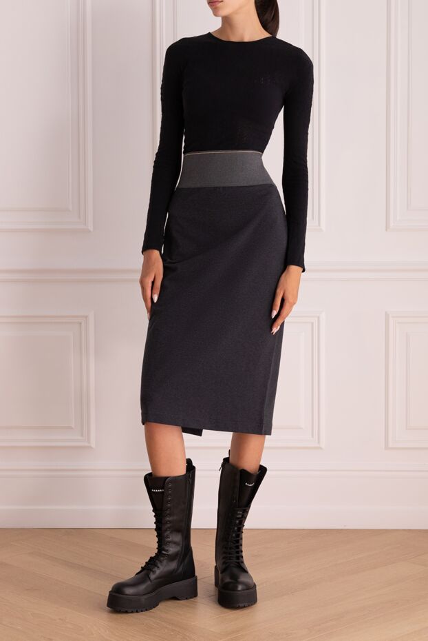 Women's dark gray midi skirt with a wide elastic waistband - photo 2