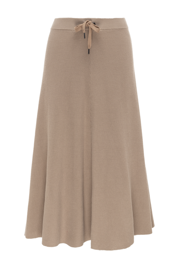 Beige cotton knit midi skirt with a tie waist - photo 1