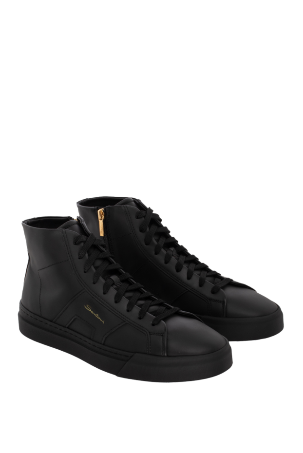 Santoni черные кожаные сникеры с высоким берцем и тисненым логотипом
 174893 - фото 3