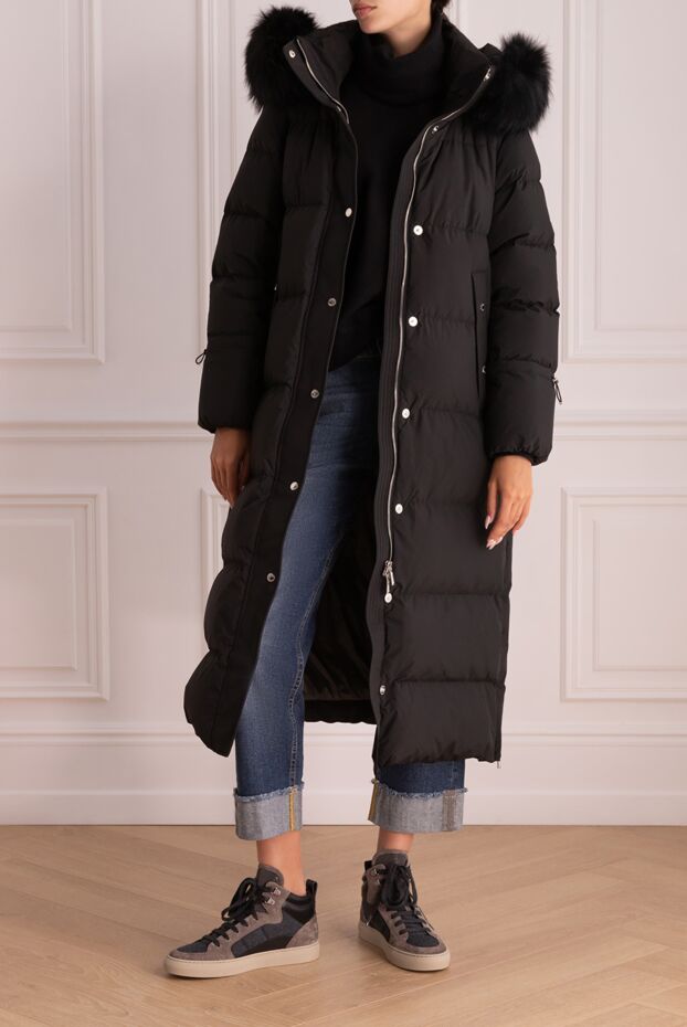 Moorer quilted down jacket maxi length black with fur trim
 174913 - photo 2