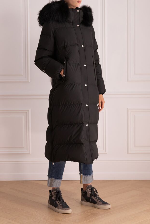 Moorer quilted down jacket maxi length black with fur trim
 174913 - photo 3