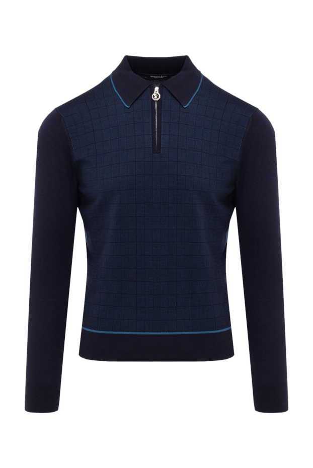 Stefano Ricci polo from wool and silk with long sleeves for men blue 175054 - photo 1