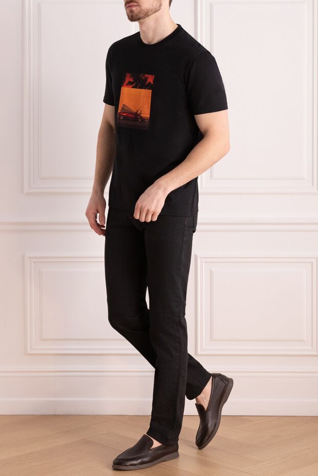 Kiton прямые хлопковые джинсы черного цвета с красной прострочкой
 175072 - фото 2