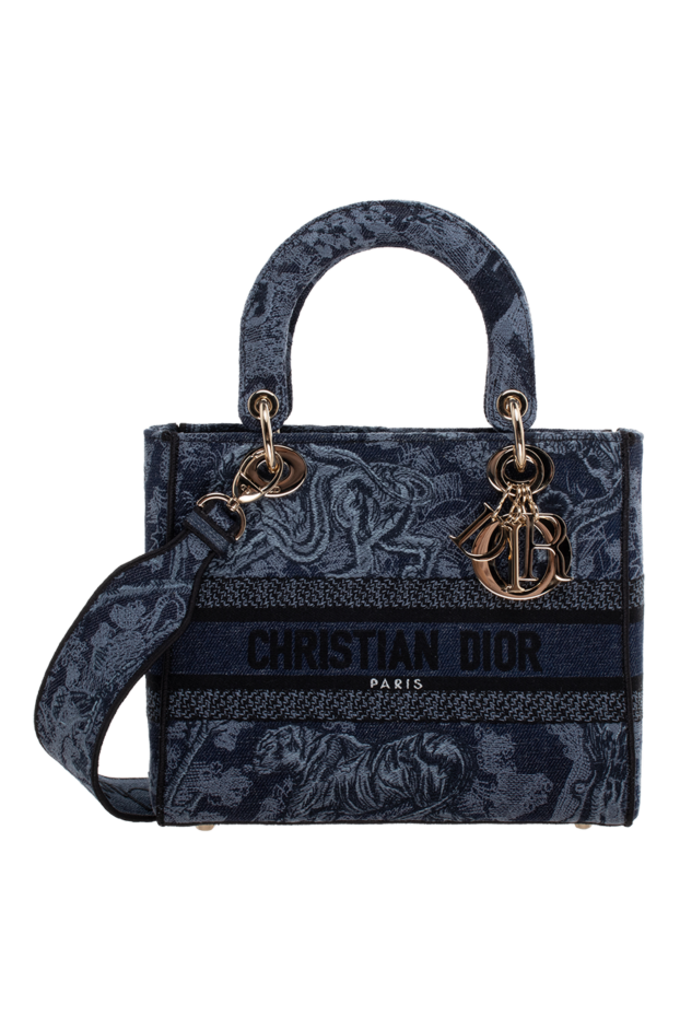 Dior сумка lady d-lite из хлопка синего цвета с золотистой металлической подвеской 175113 - фото 3
