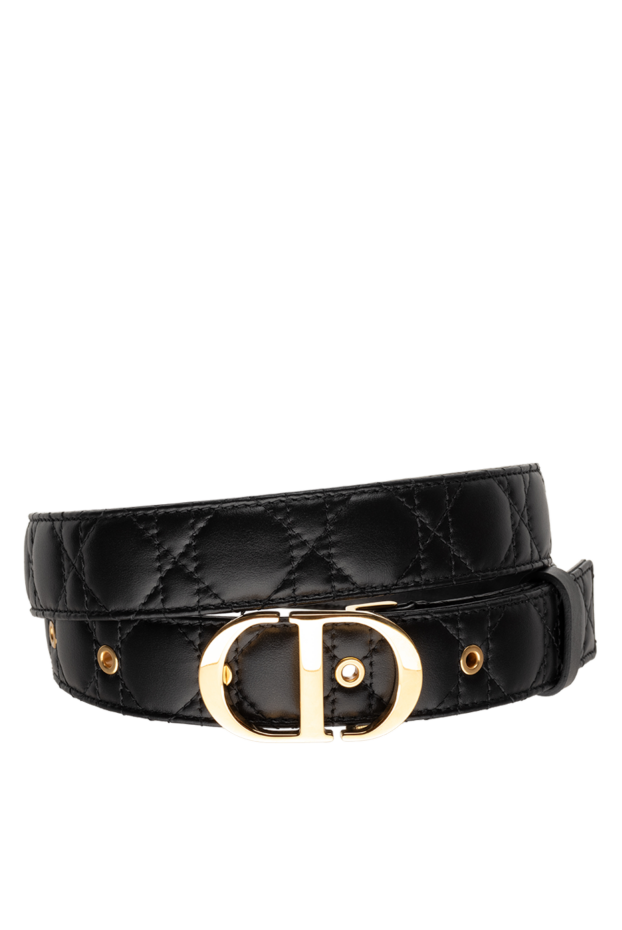Dior leather belt with gold-plated buckle decorated with threads black women's 175117 - photo 1