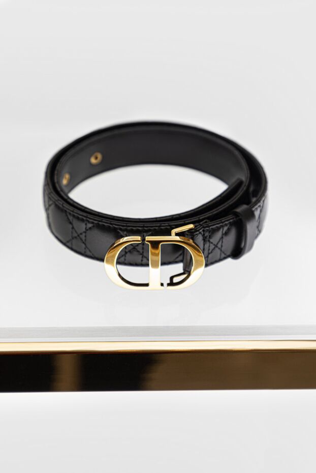 Dior leather belt with gold-plated buckle decorated with threads black women's 175117 - photo 2