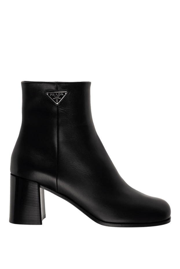 Prada black leather ankle boots decorated with a logo on a high heel women's 175140 - photo 1