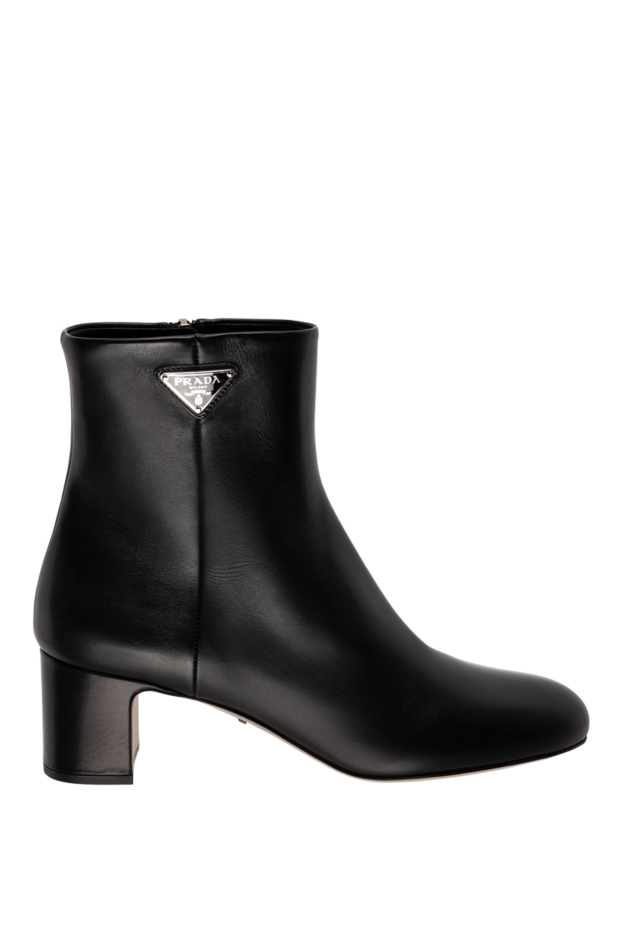 Prada black leather ankle boots decorated with a logo on a mid heel women's 175142 - photo 1