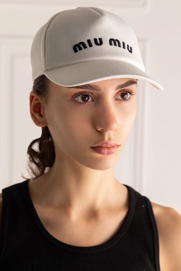 Miu Miu ecru cotton baseball cap with contrast embroidery 175176 - photo 2