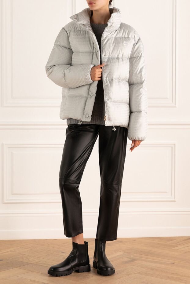 Miu Miu glossy women's down jacket with voluminous quilting and stand-up collar, gray 175181 - photo 2