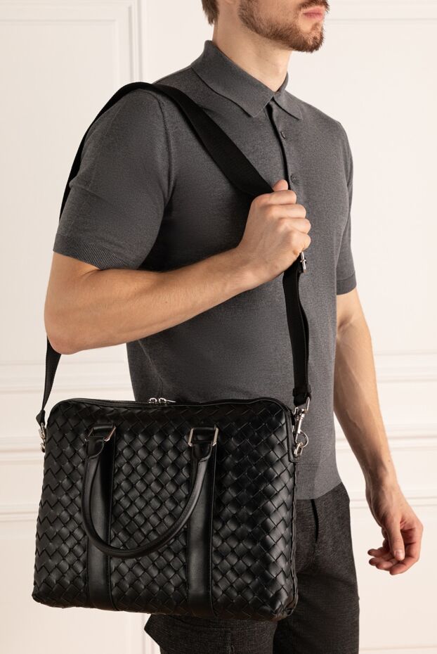 Bottega Veneta тонкий портфель intrecciato
из плетенной телячьей кожи черный 175230 - фото 3