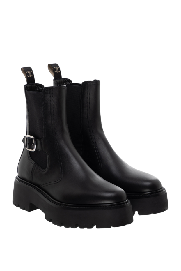 Celine chelsea boots leather black with side buckle women's 175258 - photo 3