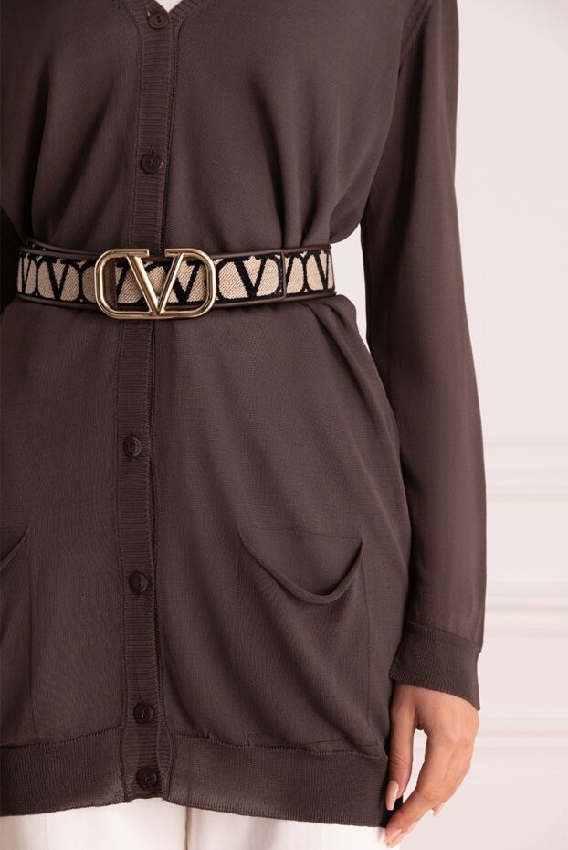 Valentino ремень из кожи и тактеля коричневый женский 175289 - фото 2