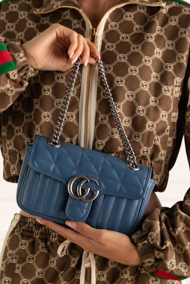 Gucci сумка из кожи синяя женская 175337 - фото 3