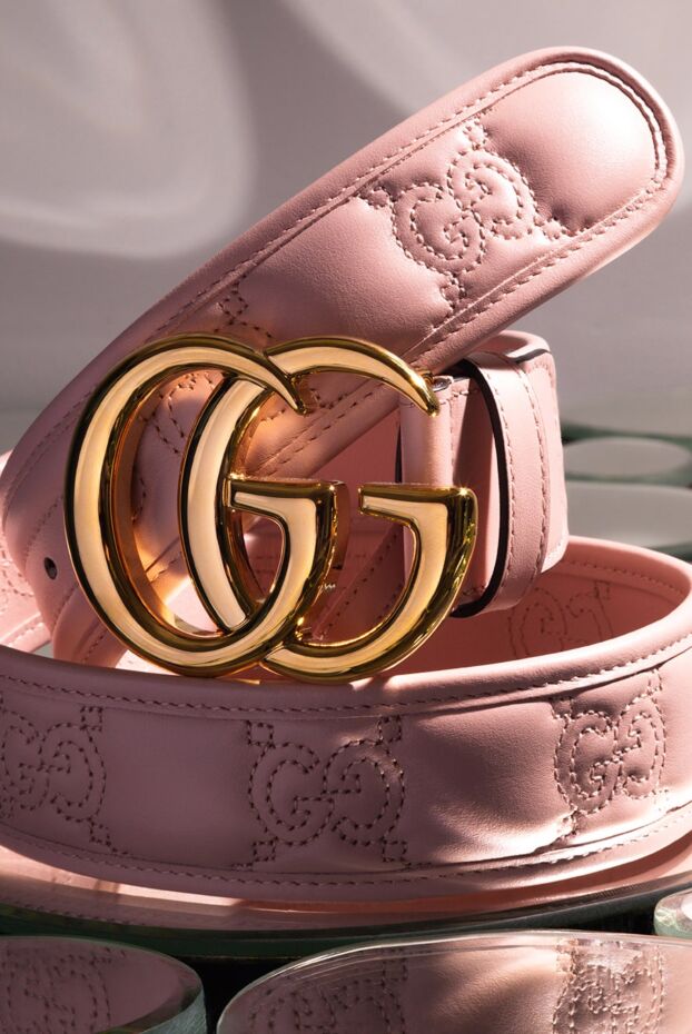 Gucci розовый ремень с объемным логотипом и текстурным рисунком
 175359 - фото 2