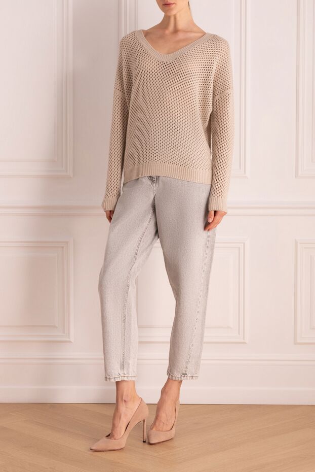 Brunello Cucinelli beige cashmere and silk jumper for women 175378 - photo 2