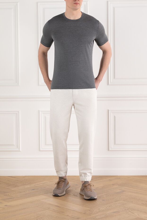 Brunello Cucinelli men's white cotton trousers with stripes 175417 - photo 2
