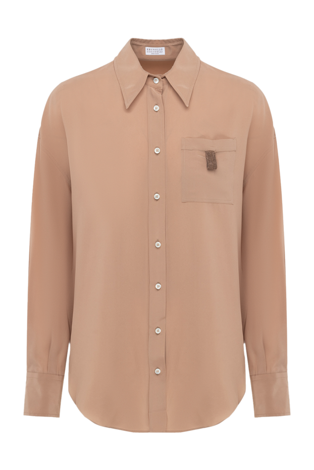 Brunello Cucinelli рубашка из шелка коричневая женская 175460 - фото 1