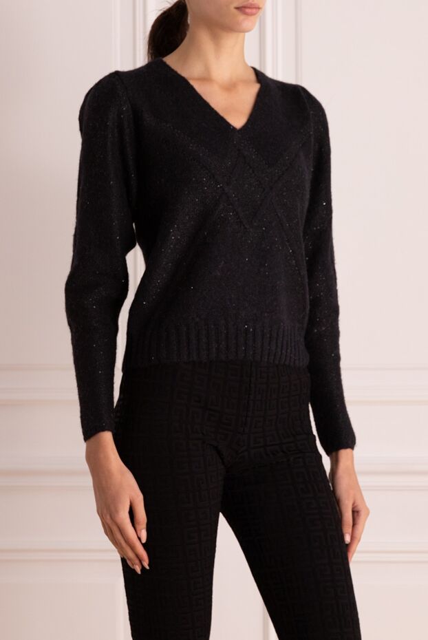 D.Exterior black sweater with lurex and v-neck made of soft yarn 175559 - photo 3