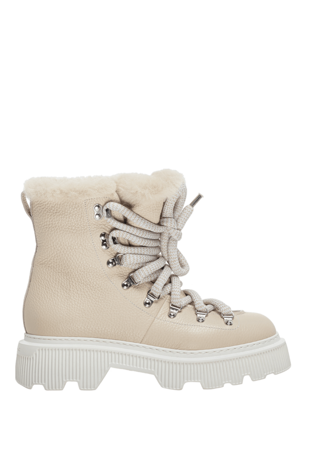 Santoni beige leather hiker boots lined with fur women's 175629 - photo 1