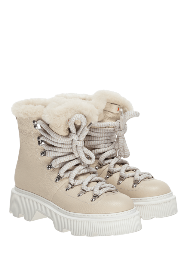 Santoni beige leather hiker boots lined with fur women's 175629 - photo 3