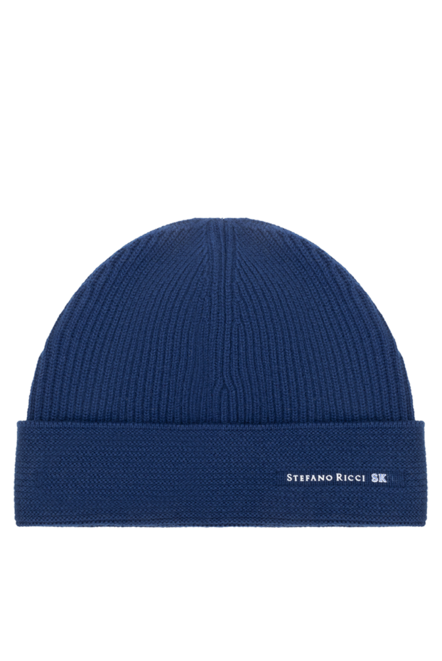 Stefano Ricci мужская синяя шапка в рубчик с вышивкой бренда 175639 - фото 1