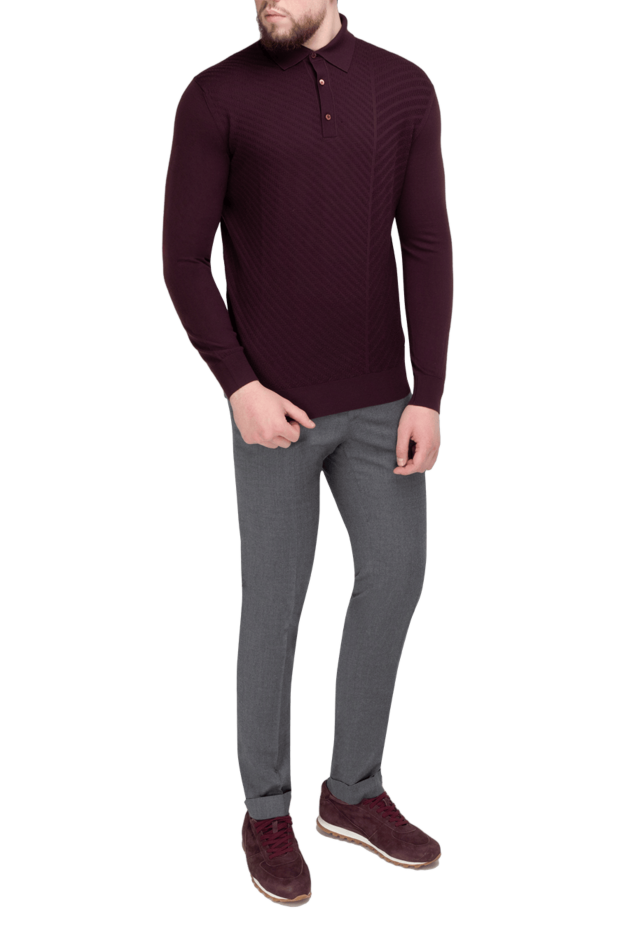 Stefano Ricci long sleeve wool polo for men burgundy 175647 - photo 2