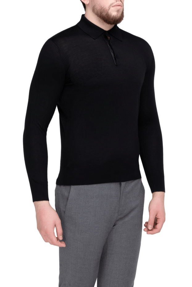 Stefano Ricci men's black long sleeve silk and cashmere polo shirt 175663 - photo 2