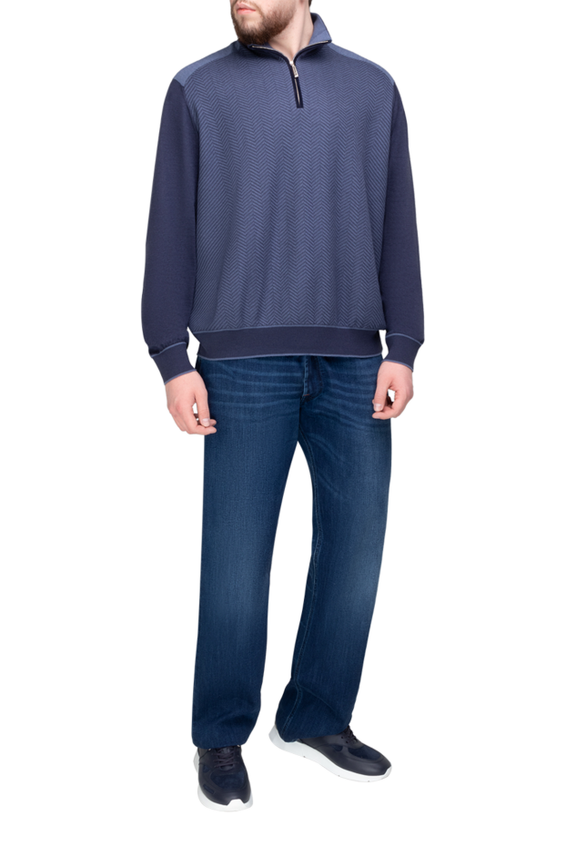 Stefano Ricci men's blue herringbone cashmere and silk troyer 175669 - photo 2