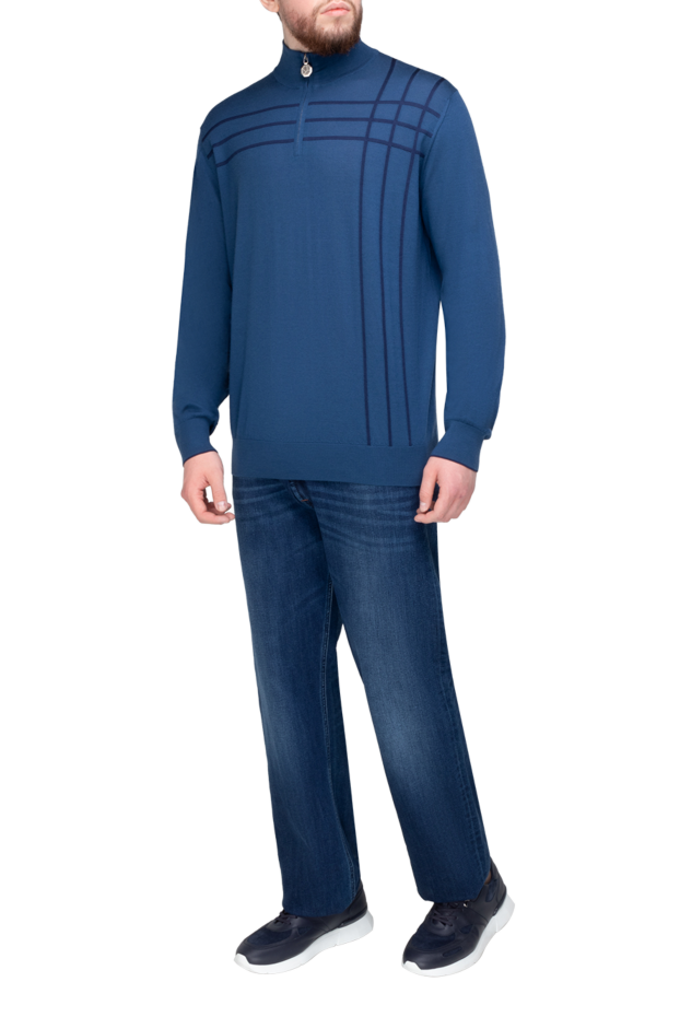 Stefano Ricci men's blue abstract pattern troyer zip up 175673 - photo 2