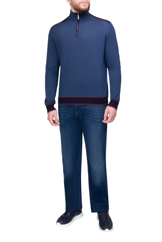 Stefano Ricci men's blue cashmere and silk troyer with contrast trim 175674 - photo 2