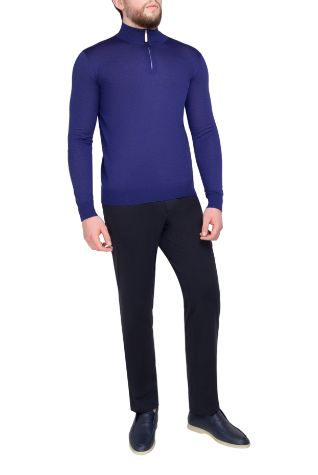 Stefano Ricci navy blue cashmere and silk troyer with zip-up collar
 175679 - photo 2