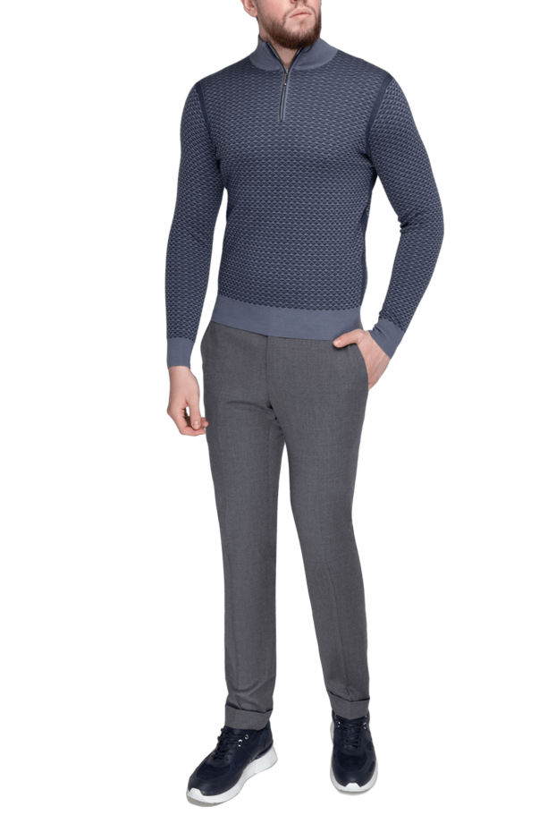 Stefano Ricci men's grey cashmere and silk troyer with jacquard knit 175688 - photo 2