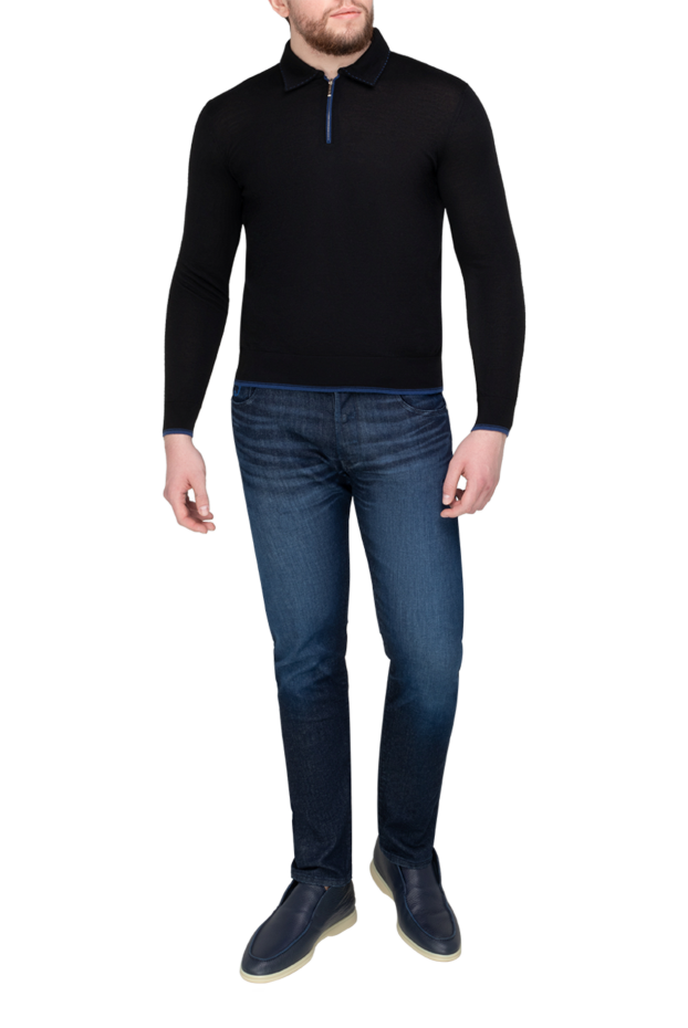 Stefano Ricci black long sleeve polo with blue trim 175707 - photo 2