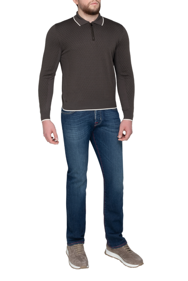 Stefano Ricci поло с длинным рукавом мужское коричневое с контрастной окантовкой 175712 - фото 2