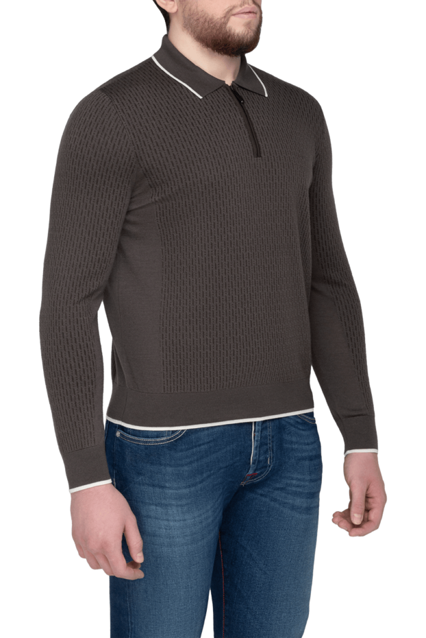 Stefano Ricci поло с длинным рукавом мужское коричневое с контрастной окантовкой 175712 - фото 3