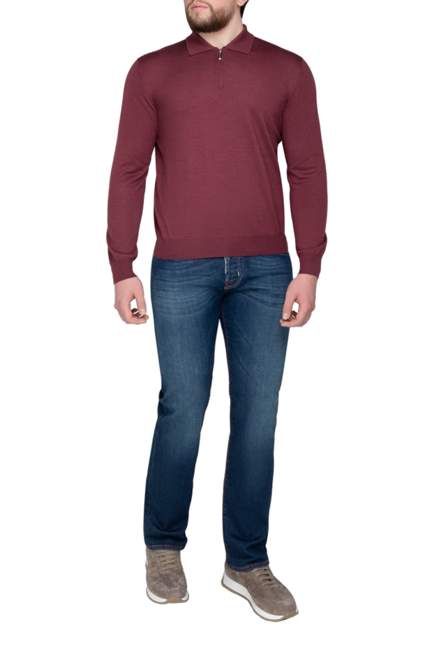 Stefano Ricci men's burgundy cashmere and silk knit polo shirt 175727 - photo 2