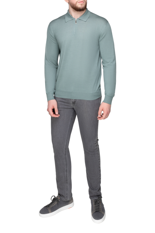 Stefano Ricci long sleeve cashmere and silk polo for men green 175729 - photo 2