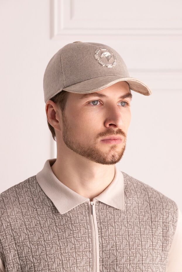 Stefano Ricci beige men's cashmere and alligator leather cap 175731 - photo 2